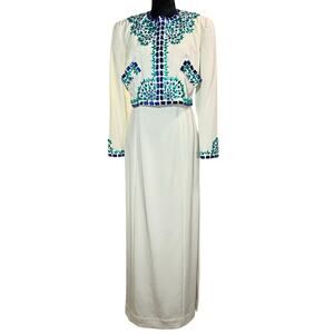 Vintage 90s Women's 6 White Dress Beaded Blazer Jacket Formal Bill Blass